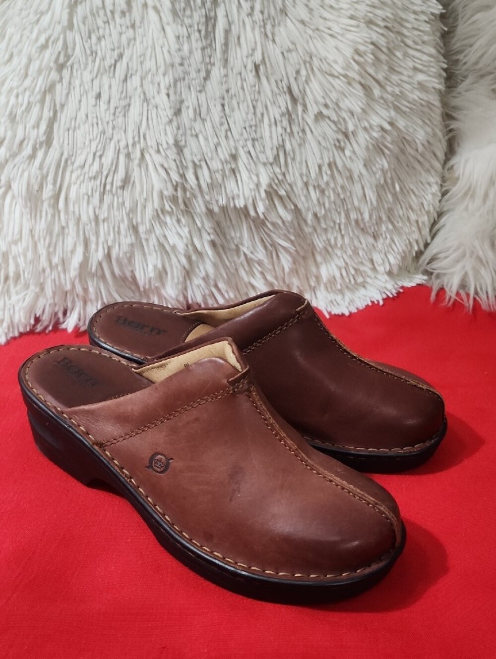 Born Brown Leather Slip-On Clogs - Casual Loafers